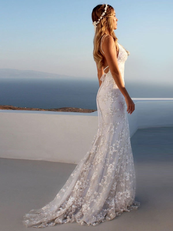 Sexy Backless Lace Wedding Dress