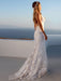 Sexy Mermaid Wedding Dress White V-Neck Backless Lace Bridal Dresses