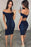 Sexy Off the Shoulder Knee Length Sheath Formal Dark Blue Homecoming Dress - Prom Dresses