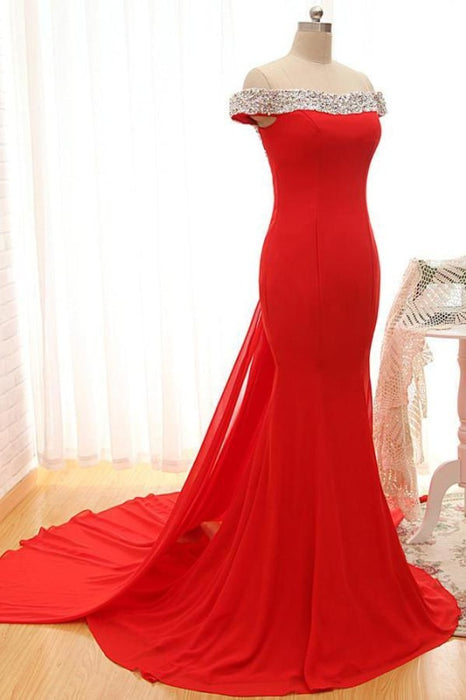 Sexy Off The Shoulder Red Prom Dress Mermaid Red Evening Dress - Prom Dresses