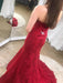 Sexy Trumpet Red Strapless Sweep Train Lace Prom Dress Long Formal Gown - Prom Dresses