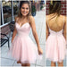 Sexy V-neck Short Pink Spaghetti Party Dress Backless Homecoming Gown - Prom Dresses