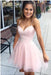 Sexy V-neck Short Pink Spaghetti Party Dress Backless Homecoming Gown - Prom Dresses
