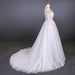 Sexy V Neck Tulle with Lace Appliques A Line Backless Wedding Dress - Wedding Dresses