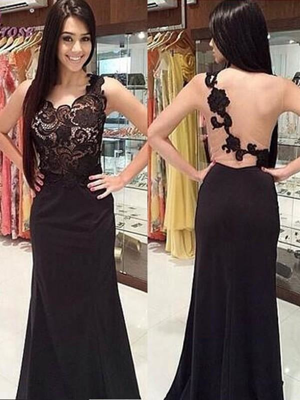 Sheath Chiffon Scoop Sleeveless Floor-Length With Lace Dresses - Prom Dresses