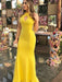 Sheath Sleeveless Halter Floor-Length With Ruffles Satin Dresses - Prom Dresses