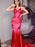 Sheath/Column Silk like Satin Spaghetti Straps Sleeveless Sweep/Brush Train Applique Dresses - Prom Dresses