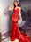 Sheath/Column Silk like Satin Spaghetti Straps Sleeveless Sweep/Brush Train Applique Dresses - Prom Dresses