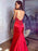 Sheath/Column Silk like Satin Spaghetti Straps Sleeveless Sweep/Brush Train Applique Dresses - Prom Dresses