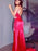 Sheath/Column Silk like Satin Spaghetti Straps Sleeveless Sweep/Brush Train Applique Dresses - Prom Dresses