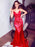 Sheath/Column Silk like Satin Spaghetti Straps Sleeveless Sweep/Brush Train Applique Dresses - Prom Dresses