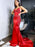 Sheath/Column Silk like Satin Spaghetti Straps Sleeveless Sweep/Brush Train Applique Dresses - Prom Dresses