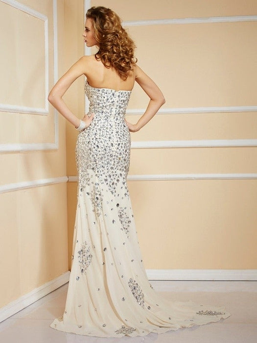 Sheath/Column Sweetheart Beading Sleeveless Long Chiffon Dresses - Prom Dresses