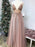 Shiny A Line V Neck Champagne Beaded Long Prom Dresses, Champagne Long Formal Evening Dresses with Beadings