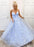 Shiny A Line V Neck Sequins Blue Long Prom Dresses, Blue V Neck Long Formal Evening Dresses