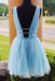 Shiny Beading Sky Blue Homecoming with Sequins Deep V Neck Graduation Dress - Prom Dresses