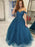 Shiny Off Shoulder Blue Lace Long Prom Dresses, y Blue Lace Formal Evening Dresses