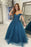 Shiny Off Shoulder Blue Lace Long Prom Dresses, y Blue Lace Formal Evening Dresses