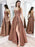 Shiny Open Back Brown Long Prom Dresses with Slit, y Brown Formal Evening Dresses