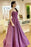 Shiny Open Back Purple Long Prom Dresses with Slit, Thin Strap Purple Long Formal Evening Dresses