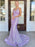 Shiny Sequins V Neck Backless Mermaid Lilac Long Prom Dresses, Mermaid Purple Formal Dresses, Lavender Evening Dresses 