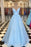 Shiny Sequins V Neck Long Blue Prom Dresses with Straps, V Neck Blue Formal Graduation Evening Dresses