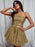 Shiny Strapless Open Back Golden Short Prom Homecoming Dresses, Short Golden Formal Graduation Evening Dresses 