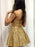 Shiny Strapless Open Back Golden Short Prom Homecoming Dresses, Short Golden Formal Graduation Evening Dresses 