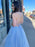 Shiny V Neck Backless Light Blue Long Prom Dresses, V Neck Light Blue Formal Dresses, Blue Evening Dresses 