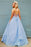 Shiny V Neck Backless Light Blue Long Prom Dresses, Open Back Light Blue Formal Dresses, y Blue Evening Dresses