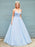 Shiny V Neck Backless Light Blue Long Prom Dresses, Open Back Light Blue Formal Dresses, y Blue Evening Dresses