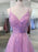 Shiny V Neck Backless Lilac Prom Dresses with Straps, Backless Lilac Formal Dresses, Purple Evening Dresses