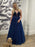 Shiny V Neck Backless Navy Blue Long Prom Dresses, Navy Blue Formal Dresses, Evening Dresses