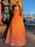 Shiny V Neck Backless Orange Long Prom Dresses, V Neck Orange Formal Dresses, y Orange Evening Dresses 