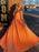 Shiny V Neck Backless Orange Long Prom Dresses, V Neck Orange Formal Dresses, y Orange Evening Dresses 