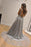 Shiny V Neck Backless Silver Grey Long Prom Dresses, Backless Silver Grey Formal Graduation Evening Dresses