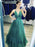 Shiny V Neck Dark Green Long Prom Dresses, Dark Green Formal Graduation Evening Dresses