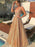 Shiny V Neck Long Champagne Prom Dresses, y V Neck Champagne Formal Graduation Evening Dresses