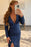 Shiny V Neck Long Sleeves Mermaid Navy Blue Long Prom Dresses, Mermaid Navy Blue Formal Graduation Evening Dresses 