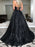 Shiny V Neck Open Back Black Long Prom Dresses, Backless Black Formal Dresses, y Black Evening Dresses