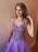 Shiny V Neck Open Back Lavender Lace Long Prom Dresses, Open Back Lavender Lace Formal Dresses, Lace Lavender Evening Dresses