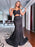 Shiny V Neck Two Pieces Mermaid Black Long Prom Dresses, 2 Pieces Black Formal Dresses, Mermaid Black Evening Dresses 