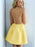 Short Backless Yellow Prom Homecoming Dresses, Backless Yellow Formal Graduation Evening Dresses 