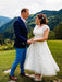 Short Sleeves Lace Covered Button Short Wedding Dresses - wedding dresses