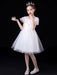 White Flower Girl Dresses Illusion Neckline Short Sleeves Tulle Princess Dress Flowers Beaded Embellishment Kids Party Dresses