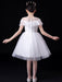 White Flower Girl Dresses Illusion Neckline Short Sleeves Tulle Princess Dress Flowers Beaded Embellishment Kids Party Dresses