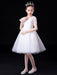 White Flower Girl Dresses Illusion Neckline Short Sleeves Tulle Princess Dress Flowers Beaded Embellishment Kids Party Dresses