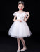 White Flower Girl Dresses Illusion Neckline Short Sleeves Tulle Princess Dress Flowers Beaded Embellishment Kids Party Dresses