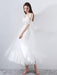 Short Wedding Dress 2021 A Line V Neck Short Sleeves Tea Length Bridal Dresses