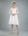 Short Wedding Dress Tulle Knee Length V Neck Long Sleeves A Line Natural Waist Bridal Gowns